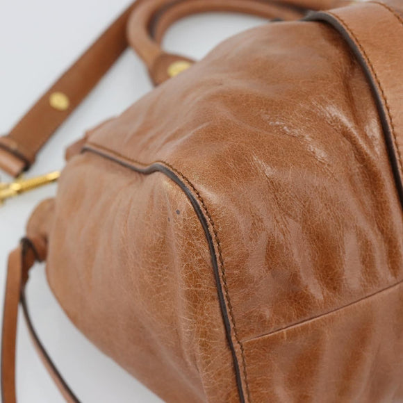 Miu Miu Hand Bag Leather 2way Brown Gold Auth 186443SAM