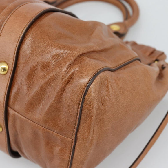 Miu Miu Hand Bag Leather 2way Brown Gold Auth 186443SAM