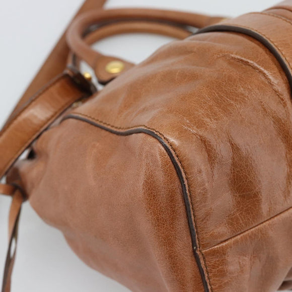 Miu Miu Hand Bag Leather 2way Brown Gold Auth 186443SAM