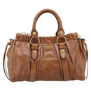 Miu Miu Hand Bag Leather 2way Brown Gold Auth 186443SAM-13