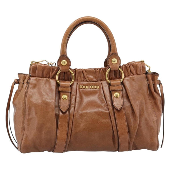 Miu Miu Hand Bag Leather 2way Brown Gold Auth 186443SAM