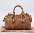 Miu Miu Hand Bag Leather 2way Brown Gold Auth 186443SAM-12
