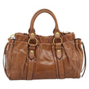 Miu Miu Hand Bag Leather 2way Brown Gold Auth 186443SAM-2