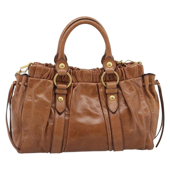 Miu Miu Hand Bag Leather 2way Brown Gold Auth 186443SAM