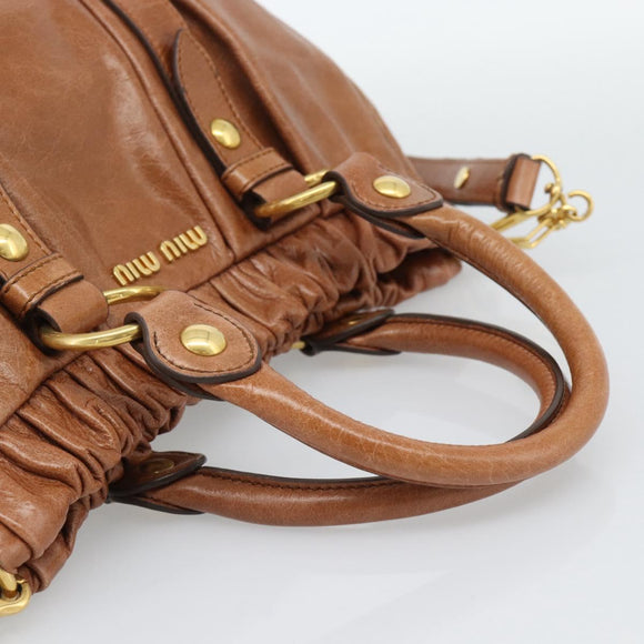 Miu Miu Hand Bag Leather 2way Brown Gold Auth 186443SAM