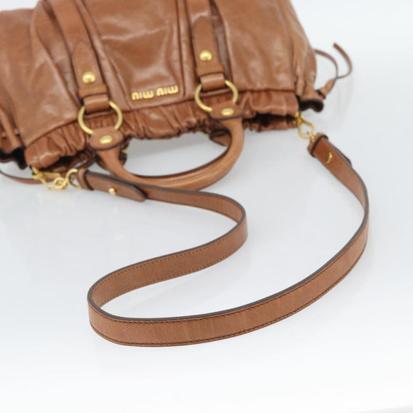 Miu Miu Hand Bag Leather 2way Brown Gold Auth 186443SAM