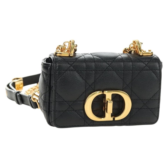 Christian Dior Cannage Caro Chain Pouch Lamb Skin Black Gold Auth 186459SAM
