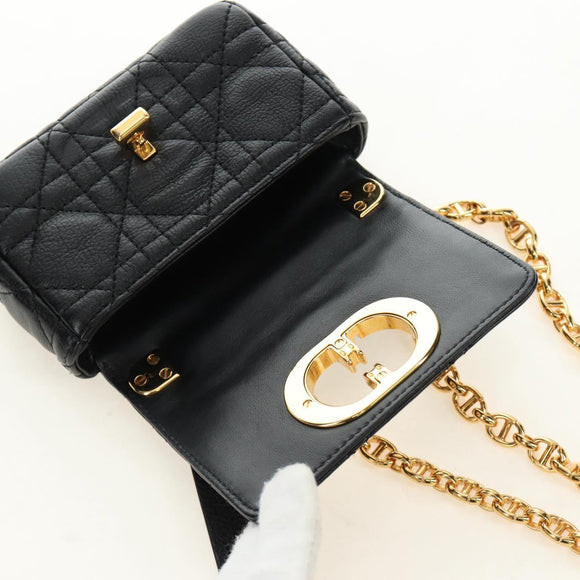Christian Dior Cannage Caro Chain Pouch Lamb Skin Black Gold Auth 186459SAM