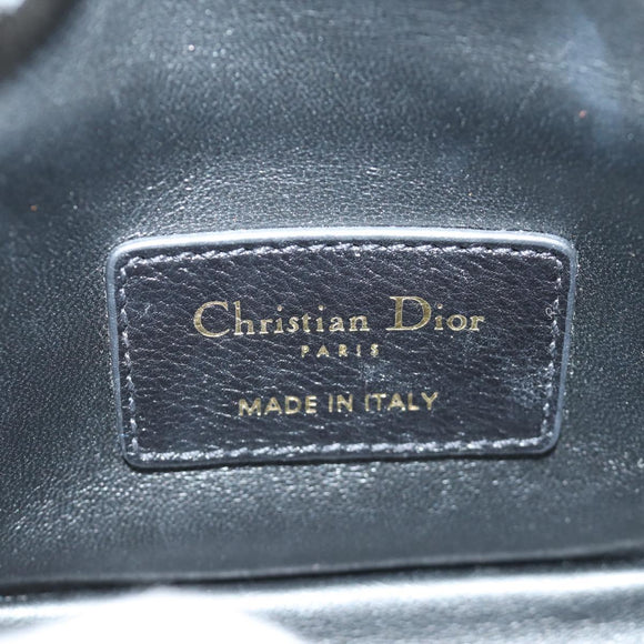 Christian Dior Cannage Caro Chain Pouch Lamb Skin Black Gold Auth 186459SAM