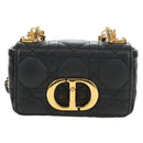 Christian Dior Cannage Caro Chain Pouch Lamb Skin Black Gold Auth 186459SAM-13