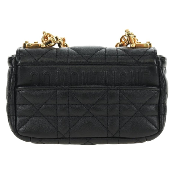 Christian Dior Cannage Caro Chain Pouch Lamb Skin Black Gold Auth 186459SAM