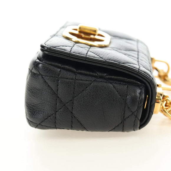 Christian Dior Cannage Caro Chain Pouch Lamb Skin Black Gold Auth 186459SAM