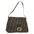 FENDI Zucca Canvas Mamma Baguette Shoulder Bag Black Brown Auth 186461V-1