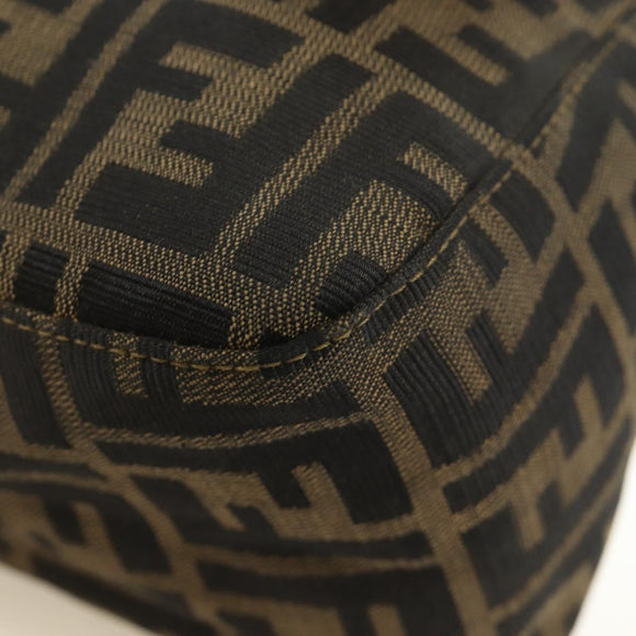 FENDI Zucca Canvas Mamma Baguette Shoulder Bag Black Brown Auth 186461V