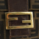 FENDI Zucca Canvas Mamma Baguette Shoulder Bag Black Brown Auth 186461V-19