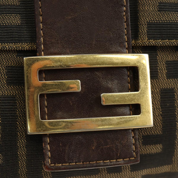FENDI Zucca Canvas Mamma Baguette Shoulder Bag Black Brown Auth 186461V