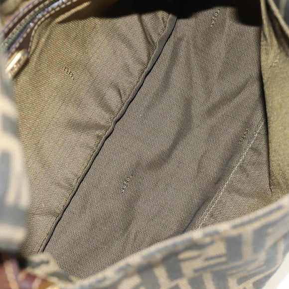 FENDI Zucca Canvas Mamma Baguette Shoulder Bag Black Brown Auth 186461V