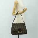 FENDI Zucca Canvas Mamma Baguette Shoulder Bag Black Brown Auth 186461V-26