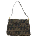 FENDI Zucca Canvas Mamma Baguette Shoulder Bag Black Brown Auth 186461V-2
