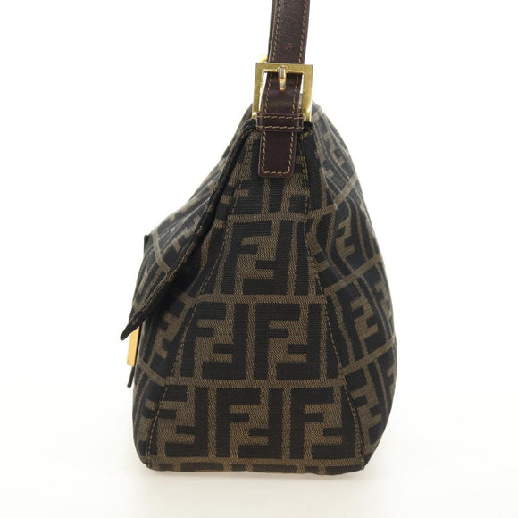 FENDI Zucca Canvas Mamma Baguette Shoulder Bag Black Brown Auth 186461V