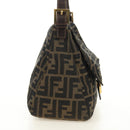 FENDI Zucca Canvas Mamma Baguette Shoulder Bag Black Brown Auth 186461V-4