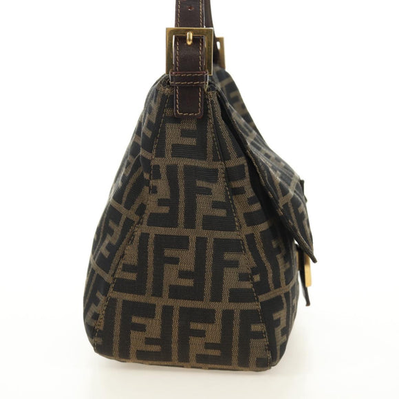 FENDI Zucca Canvas Mamma Baguette Shoulder Bag Black Brown Auth 186461V