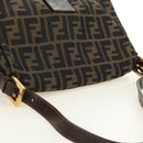 FENDI Zucca Canvas Mamma Baguette Shoulder Bag Black Brown Auth 186461V-6