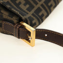 FENDI Zucca Canvas Mamma Baguette Shoulder Bag Black Brown Auth 186461V-8