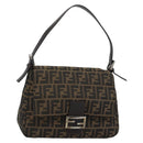FENDI Zucca Canvas Mamma Baguette Shoulder Bag Black Silver Brown Auth 186462V-1