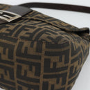 FENDI Zucca Canvas Mamma Baguette Shoulder Bag Black Silver Brown Auth 186462V-14