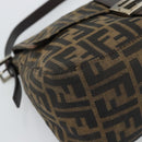 FENDI Zucca Canvas Mamma Baguette Shoulder Bag Black Silver Brown Auth 186462V-15