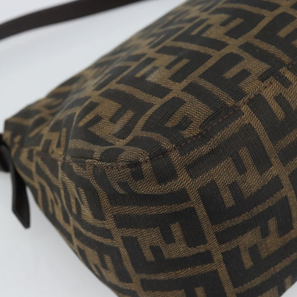 FENDI Zucca Canvas Mamma Baguette Shoulder Bag Black Silver Brown Auth 186462V