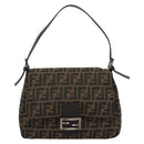 FENDI Zucca Canvas Mamma Baguette Shoulder Bag Black Silver Brown Auth 186462V-13