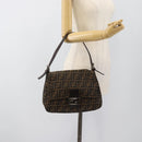 FENDI Zucca Canvas Mamma Baguette Shoulder Bag Black Silver Brown Auth 186462V-23