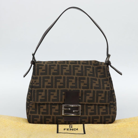 FENDI Zucca Canvas Mamma Baguette Shoulder Bag Black Silver Brown Auth 186462V