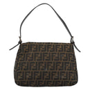 FENDI Zucca Canvas Mamma Baguette Shoulder Bag Black Silver Brown Auth 186462V-2