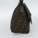 FENDI Zucca Canvas Mamma Baguette Shoulder Bag Black Silver Brown Auth 186462V-3