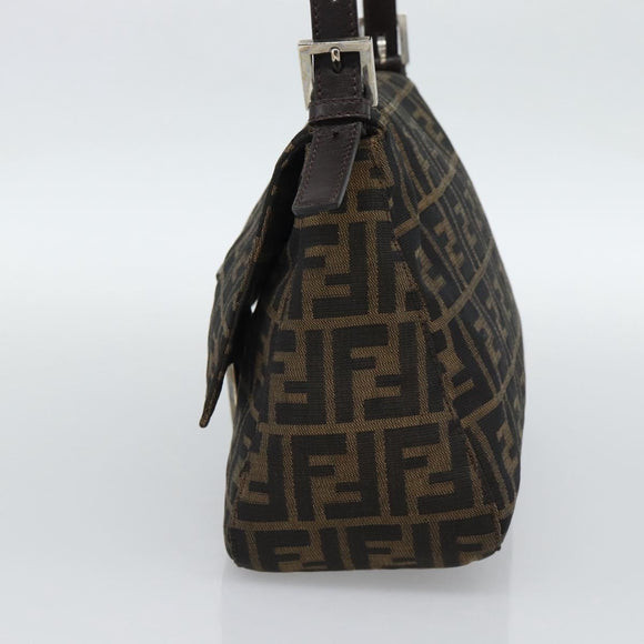 FENDI Zucca Canvas Mamma Baguette Shoulder Bag Black Silver Brown Auth 186462V