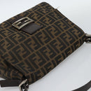 FENDI Zucca Canvas Mamma Baguette Shoulder Bag Black Silver Brown Auth 186462V-6