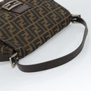 FENDI Zucca Canvas Mamma Baguette Shoulder Bag Black Silver Brown Auth 186462V-7
