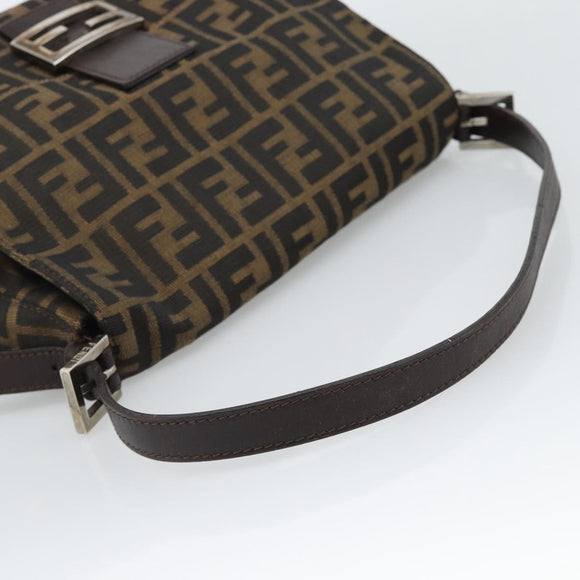 FENDI Zucca Canvas Mamma Baguette Shoulder Bag Black Silver Brown Auth 186462V
