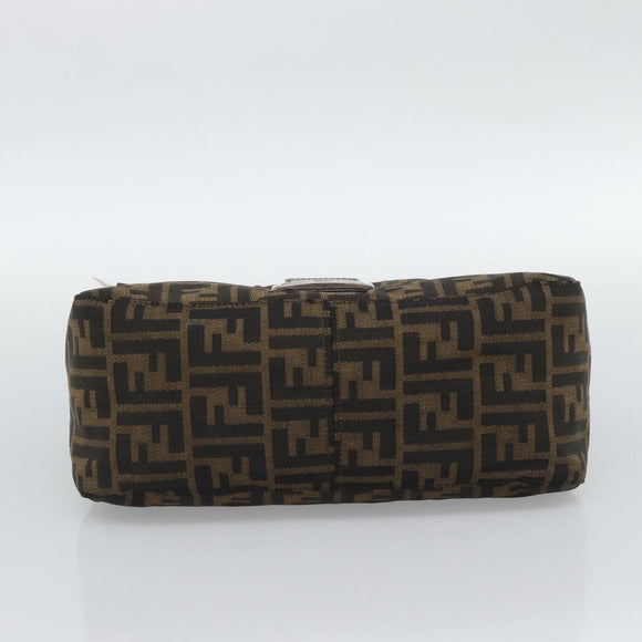 FENDI Zucca Canvas Mamma Baguette Shoulder Bag Black Silver Brown Auth 186462V