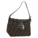 FENDI Zucca Canvas Mamma Baguette Shoulder Bag Black Brown Auth 186463V-1