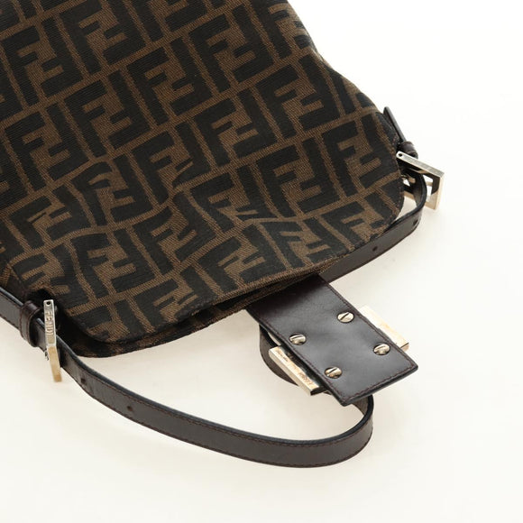 FENDI Zucca Canvas Mamma Baguette Shoulder Bag Black Brown Auth 186463V