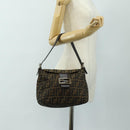 FENDI Zucca Canvas Mamma Baguette Shoulder Bag Black Brown Auth 186463V-26