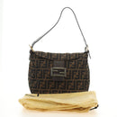 FENDI Zucca Canvas Mamma Baguette Shoulder Bag Black Brown Auth 186463V-12
