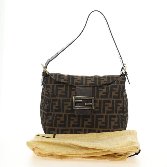 FENDI Zucca Canvas Mamma Baguette Shoulder Bag Black Brown Auth 186463V
