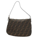 FENDI Zucca Canvas Mamma Baguette Shoulder Bag Black Brown Auth 186463V-2