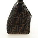 FENDI Zucca Canvas Mamma Baguette Shoulder Bag Black Brown Auth 186463V-3