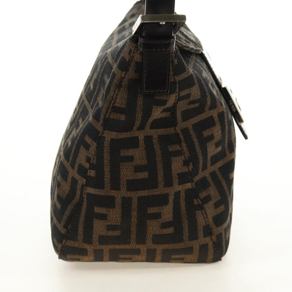 FENDI Zucca Canvas Mamma Baguette Shoulder Bag Black Brown Auth 186463V